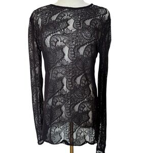 Kirna Zabete Sheer Black Floral Lace Blouse